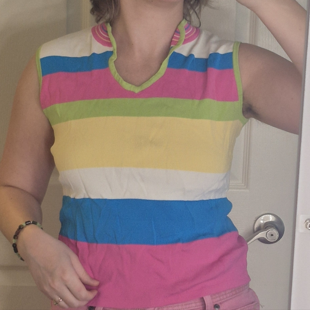 Vintage Colorful Striped Sleeveless Top